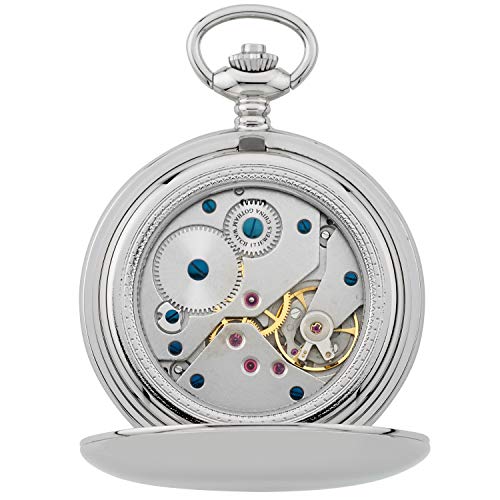 Gotham Men's Silver-Tone Railroad Dial Double Hunter 17 Jewel Mechanical Pocket Watch # Gwc18806S #TOP3