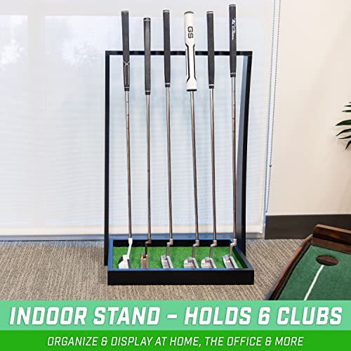 GoSports Suporte de taco de golfe de madeira premium - Suporte de exibição interno - Comporta 6 taco