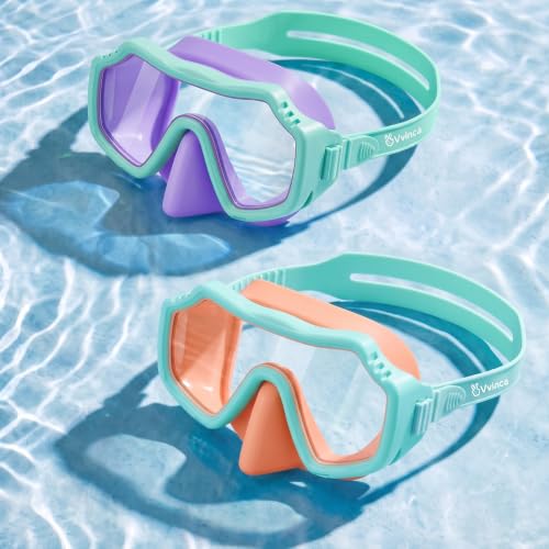 Vvinca 2 Pack Kids Swim Goggles with Nose Cover for Boys Girls 3-15, Anti Fog Diving Mask with Shatterproof Safety Lens for Toddler, Waterproof Swimming Goggles Value Set for Beach & Pool Beach