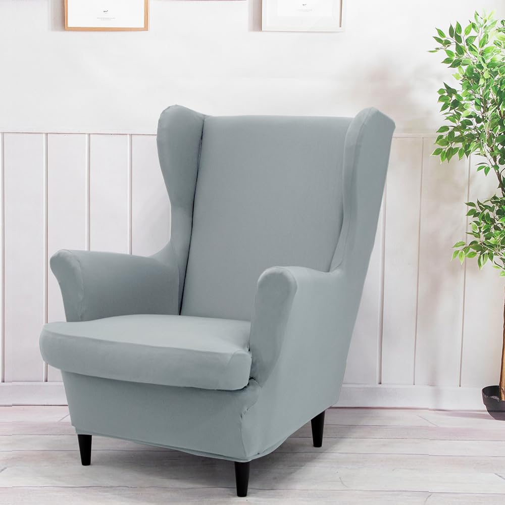 Fundas de sillón orejero para salón interior pack de 2 piezas gris plateado lavable
