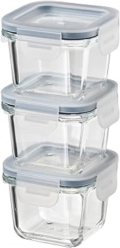 IKEA 3 Piece Glass Storage Container Set 180 ml, Square-Vacuum Mini Containers