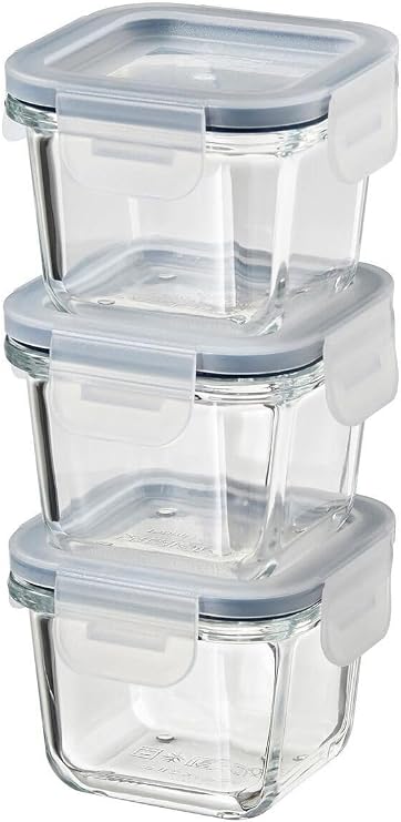 IKEA 3 Piece Glass Storage Container Set 180 ml, Square-Vacuum Mini Containers