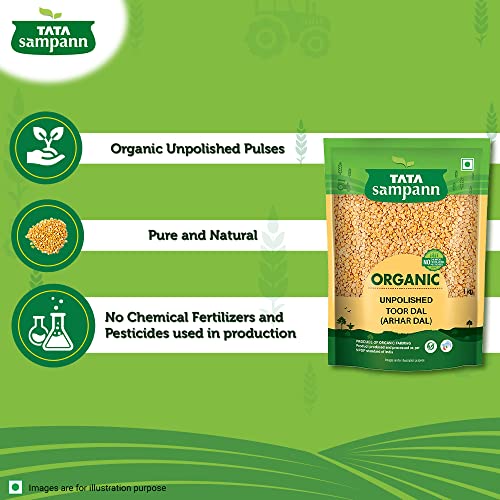 Image of Tata Sampann Organic Toor /Arhar Dal, 1 kg (Pack of 2)