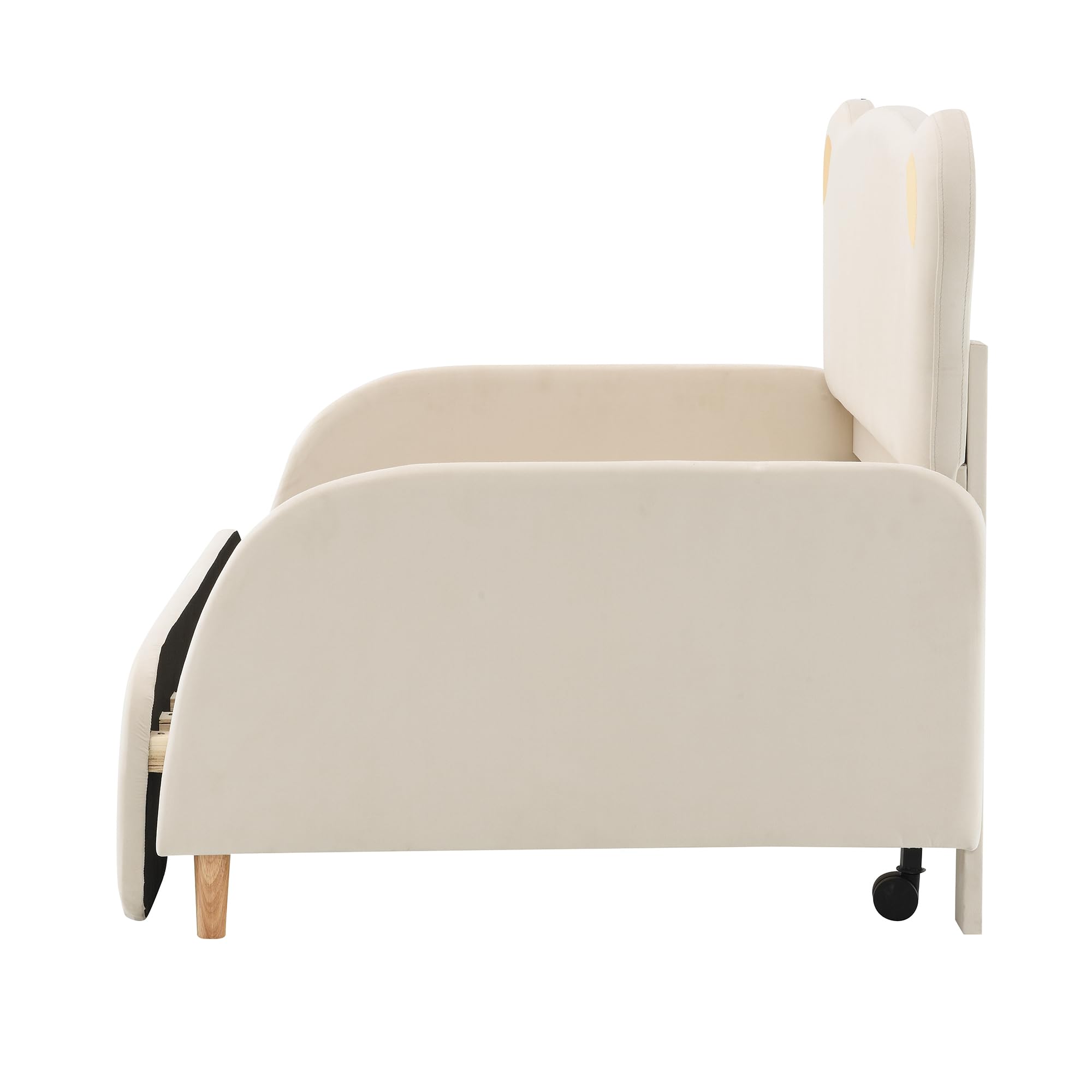 SUKY Letto matrimoniale a forma di orso, 140 x 110 cm e 140 x 200 cm, letto imbottito, lettino per bambini, letto da giorno, letto estraibile, con bordi protettivi morbidi, con doghe in legno, velluto