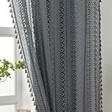 WAZZIO Grey Sheer Curtains 84 Inches Long Cotton Blend Lace Gray Curtains for Bedroom Living Room Kitchen Crochet Curtains 2 Panels,Rod Pocket Top Light Filtering Privacy Curtain Panel,Dark Grey