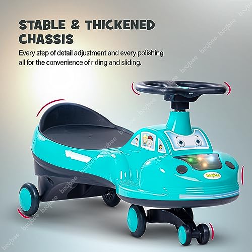 Image of Baybee Flare Baby Swing Cars for Kids | Twister Push Ride on Toy Cars with RGB Lights, Music & PP Wheels | Magic Car for Kid with 360 Rotation, Baby car for Kids 3 to 8 Years Boy Girl (Dark Green)