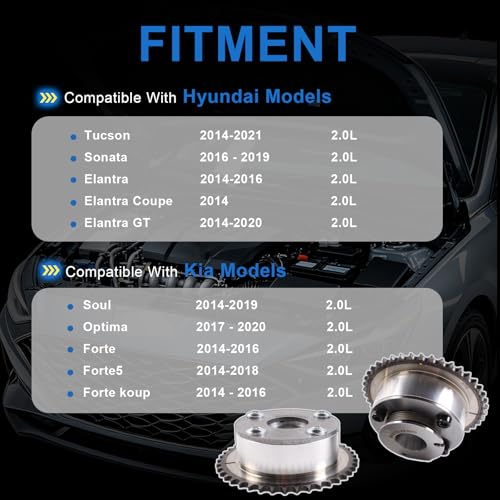 AUCERAMIC 24350-2E200 24370-2E200 Intake & Exhaust Camshaft CVVT Sprocket Fit for Hyundai Tucson Elantra Sonata,Kia Forte Soul Optima 2.0L by AUCERAMIC - Image 2