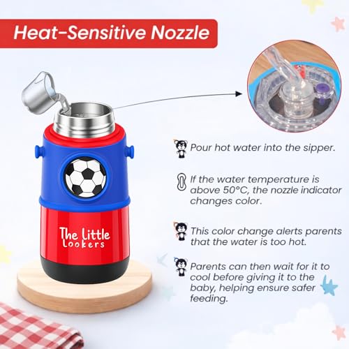 Image of THE LITTLE LOOKERS Stainless Steel Hot & Cold Sipper Bottle for Kids | 300 Milliliters | Rust-Proof | BPA-Free | Double-Wall Vacuum Insulation Water Bottle | Ideal for School and Travel | Red