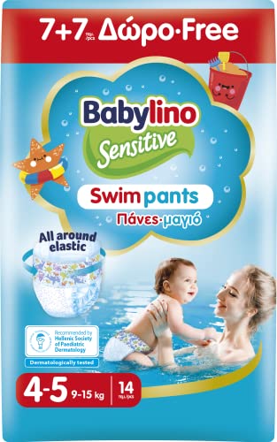 Babylino Sensitive SwimPants, Pañales de playa y piscina, talla 4-5 (9-15kg), 14 unidades