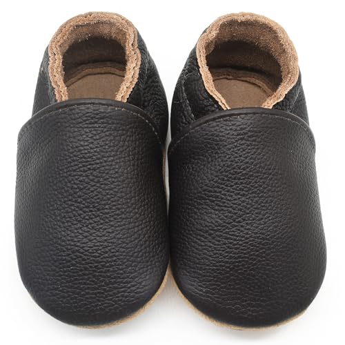 Image of Aijoviko Genuine Leather Baby Booties Soft Sole Toddler Walking Shoes Flexible&Breathable Baby Slippers for First Walkers Boys Girls