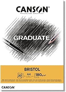 CANSON Graduate Bristol 180gsm A4 Paper, Very Smooth, Pad Glued Short Side, 20 Bright White Sheets, Ideal for Student Artists