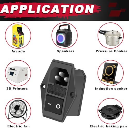 MKBKLLJY Einlassmodulstecker Stecker Stromsteckdose 3D-Drucker Arcade-Netzschalter 10A 250V AC Wippschalteradapter Stromanschluss 3-polig AC-14-F16A
