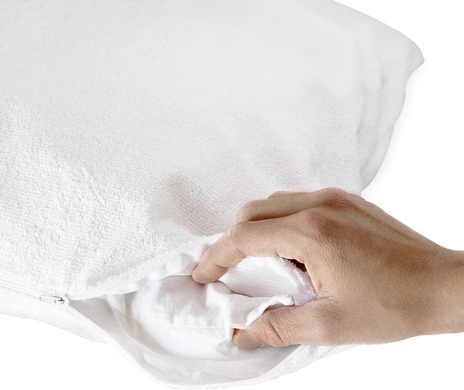 Image of Waterproof & Dustproof Terry Cotton Pillow Protectors, Size |- Set of 2 - (16 inchx24 inch) White