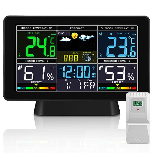 Multi Clock Barometer Temperature Auniq Weather Station with Wireless Outdoor Sensor, Color Digital ...