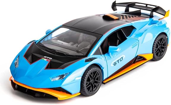 WAKAKAC Model Car 1/24 Scale Compatible for Lambo STO Die-cast Toy Vehicle Pull Back with Light and Sound Toy Car Door Can be Open Blue