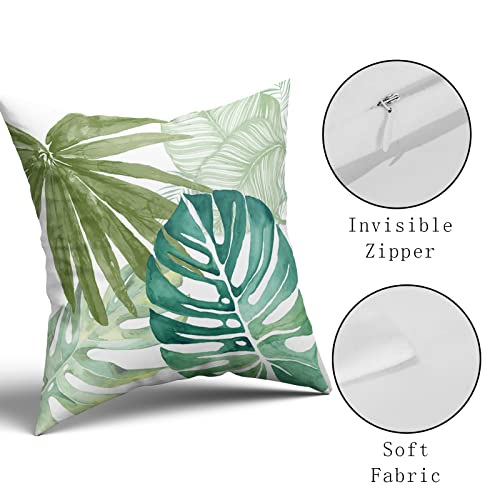 Tropical Green Leaf Pillowcovers Summer Palm Tree Leaves Throw Pillow Covers Hawaiian Summer Leaf Theme Cushion Case For Sofa Home Decor Bedroom Living Room Outdoor 18 X 18 Inches Set Of 2 #TOP2
