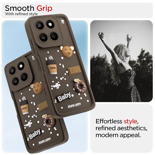 Image of Pikkme Back Cover for Honor X7d 5G | 3D Bear Silicone Cute & Fun Coffee Cartoon | Full Body Protection Bumper Case (Brown)