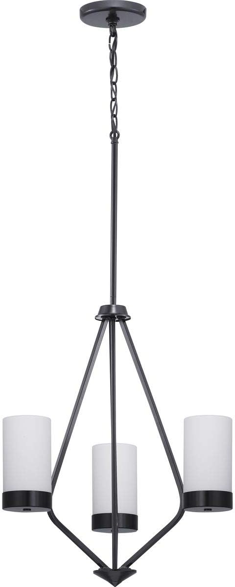 Progress Lighting Elevate Collection 3-Light Etched White Glass Mid-Century Modern Chandelier Light Matte Black