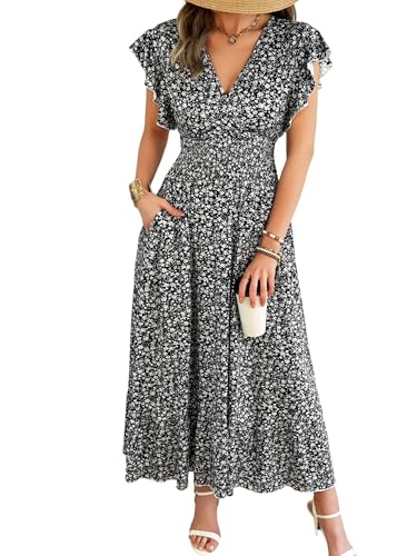 HEBELD Women’s Maxi Floral Dress - Flutter Short Sleeve Wrap