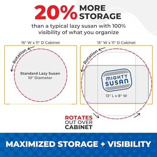 Image of Mighty Susan 2-Tier Lazy Susan Pantry Organizer - Steel Reinforced Turntable for Kitchen Cabinets & Pantry Storage - Heavy-Duty Can Organizer Holds Up to 30 lbs - Rotates 360 - Includes 2 Bonus Bins