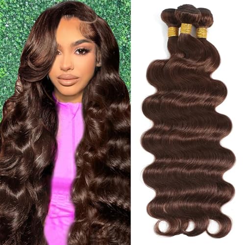 12A Chocolate Brown Human Hair Bundles Body Wave Bundles Human Hair 18 20 22 Inch 100% Unprocessed Brazilian Virgin Hair Body Wave 3 Bundles Deals Real Human Hair Extensions For Black Women