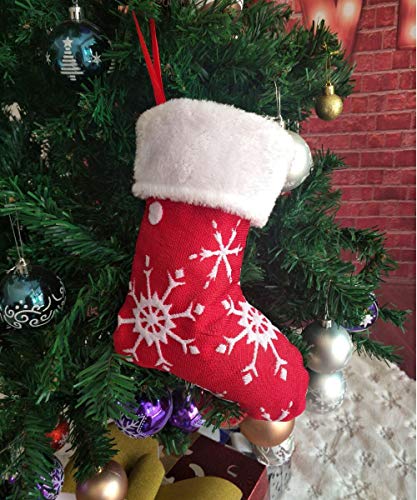 Vanteriam 10 Inch Mini Christmas Stockings With White Snowflake, 12 Pack Red Small Xmas Stockings With Fleece Cuff, Rustic Stocking Decorations For Whole Family #TOP6