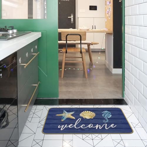 Mingnei Nautical Door Mat,Beach Door Mats Outdoor,Beach Rug,Coastal Beach Kitchen Home Doormat Door Mat,Nautical Coastal Floor Beach House Front Indoor Entryway Rug 30x17 Welcome Door Mats(Navy Blue) - Image 4
