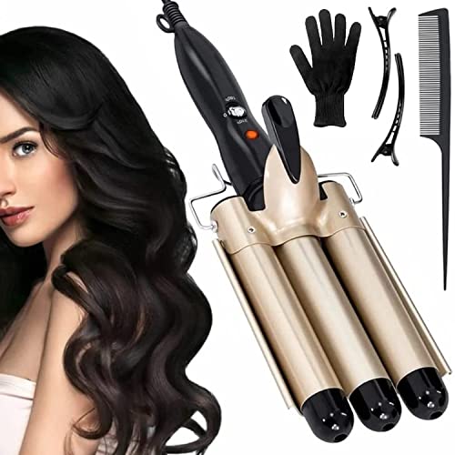 Rizador de Pelo, Ondas Cerámica con Temperatura Ajustable, Triple Tubo Rizador de Cabello de 25mm, se Calienta Rápidamente para Mujer Cabello Largo/Corto y...