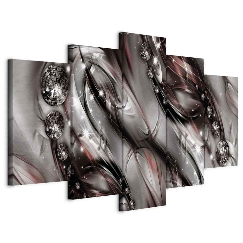artgeist Canvas Prints Wall Art Abstract 80x40 in - 5pcs Home Decor Framed Stretched Picture Photo Painting Artwork for Living Room Abstraction Modern Wave Grey a-A-0171-b-p