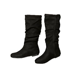 Womens Wide Calf Boots Flat Low Heel Round Toe Boots Side Zipper Tall Boot Fall Outdoor Anti-Slip Slouch