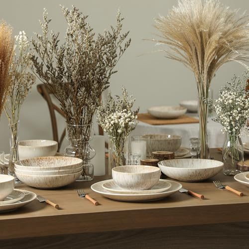 Image of Stone Lain Riley 16-Piece Dinnerware Set Stoneware, Plates and Bowls Set, Dishwasher and Microwave Safe, Dish Set for 4, Sand