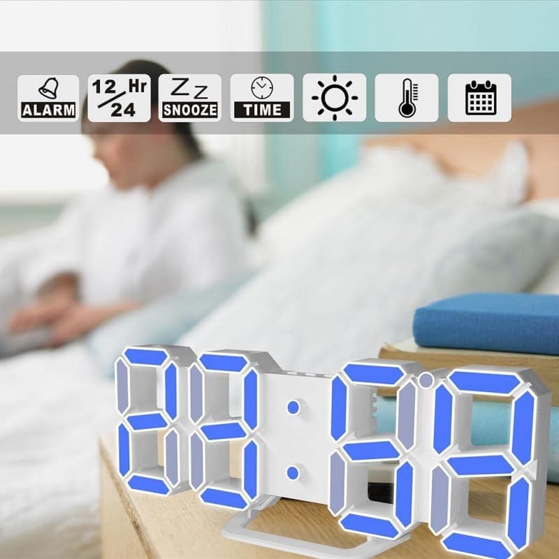Image of 3D LED Digital Alarm Clock, Blue, Pack of 1