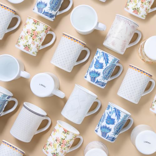 Image of Larah by BOROSIL 350ml x 2pc Opalware Amora Tea /Coffee Mug Set, Microwave & Dishwasher Safe Embossed Design Crockery Ideal for Daily Use & Gifting