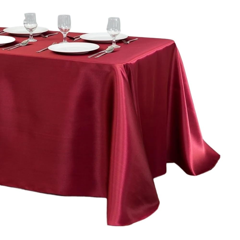LOPJGGYF Tablecloth Satin Table Cover Overlay For Birthday Wedding Banquet Restaurant Festival Party Supply for Wedding Banquet Party Events(Wine Red,145x160cm)