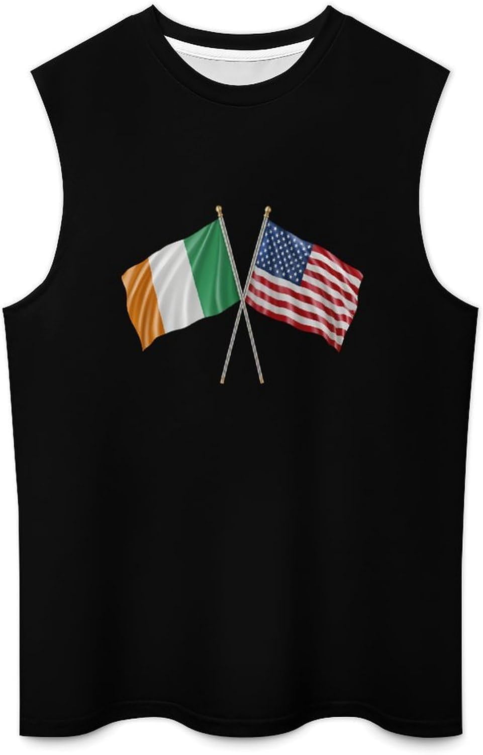 Ireland and U.S. Flag Men Summer Sleeveless Crew Neck Top 5XL