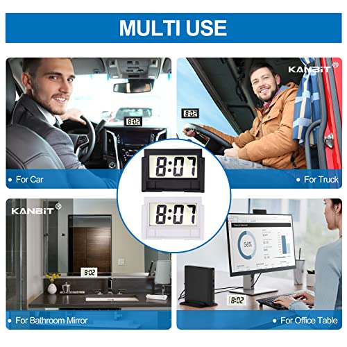 Kanbit Small Digital Car Dashboard Clock Battery Operated 2 Pieces Big Clear Lcd Time Display With Strong Adhesive Mini Stick On Car Watch For Automotive, Motorcycle &Truck (Black, White) #TOP6