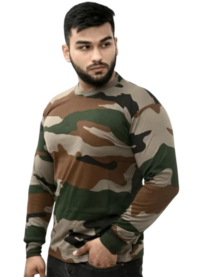 Men’s Camouflage Full Sleeve T-Shirt | Slim Fit Round Neck Army Print Cotton T-Shirt for Casual & Outdoor Wear-picture-23