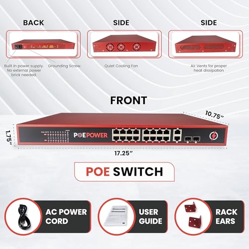 Image of 16 Port Unmanaged 802.3bt POE++ Extreme Power Gigabit POE Switch, 90 Watts on Each Port, 1200 Total Watts Budget, 4 Additional Ethernet & SFP Uplinks, 10 /100 /1000, UL Listed & TAA Compliant