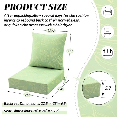 Patelai 2 Set Outdoor Deep Seat Cushions 24x24, 6 Inch Thick Replacement Patio Furniture Cushions with Backs, Washable Cover UV Waterproof & Fade Resistant Chair Pads for Wicker (Tropical Leaf) — view 2