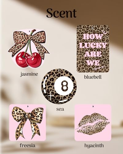 Image of Cheetah Print 5pcs Car Air Freshener Bow Coquette Leopard Print Car Accessories Automotive Interior Hanging Scents Mirror Decor for Women Teen Girls