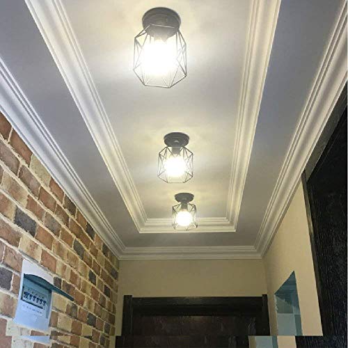 Plafonnier rustique avec abat-jour creux en fer forgé durable E27 - 6