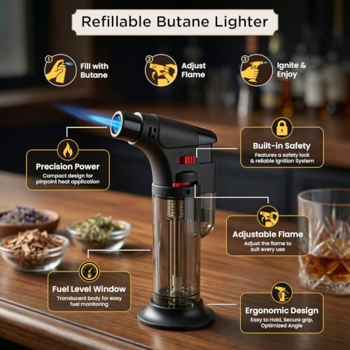 Image of Cocktail Smoker Kit by Perch with Torch | Whiskey & Bourbon Smoke Infuser with 4 Flavor Wood Chips & Smoke Filter | Old Fashioned Cocktail Smoker | Bar Accessories & Gift Set for Men