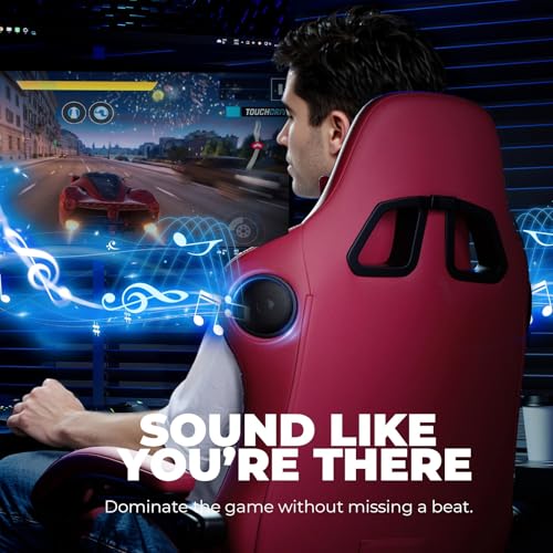 Image of GTPLAYER Gaming Chair Bundle with Integrated Speakers, RGB Computer Speakers & USB Adapter - Ergonomic Music Chair for Surround Sound, Wireless & Complete Entertainment Setup, Wine Red (New)