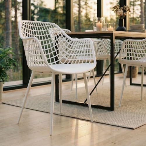 IDIMEX Lot de 4 chaises Lucia pour Salle à Manger ou Cuisine au Design Retro, en Plastique Blanc et 4 Pieds en métal laqué Blanc