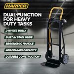 Harper Camions PJDY2223AKD 400 Pound Capacité verre rempli Nylon Frame Double camion à main convertible et Dolly avec 8 Roues Pneumatiques de pouce, Noir