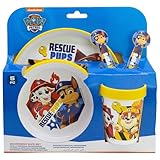 STOR 5-teiliges Set rutschfest Premium zweifarbig (Teller, Schüssel, Becher 260 ml und Besteck) in Paw Patrol Boy Rescue Pups Dose