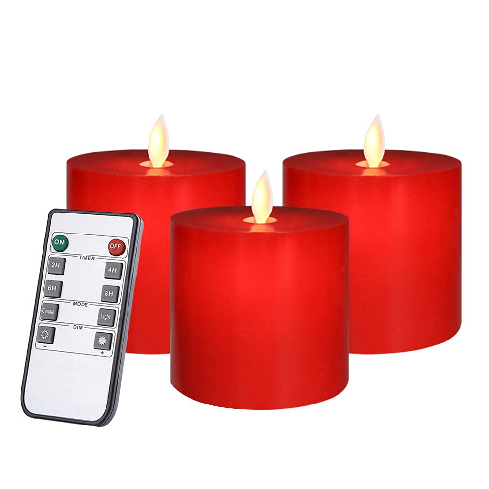 Only-us Red Flameless Candles Set Of (3x3 Inch) Flickering LED Candles ...