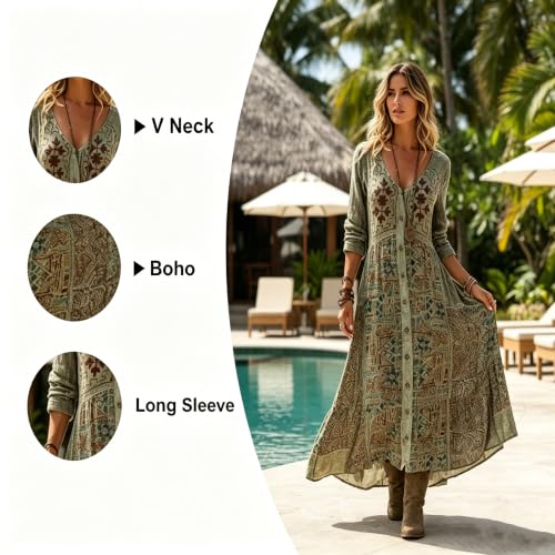 Womens Fall Boho Dresses Flowy Floral Western Maxi Dress - image 4