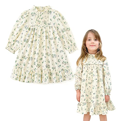 Image of Curipeer Baby Girls Long Sleeve Flora Toddler Girls Cotton Casual Outfit Dress 12M-8Y