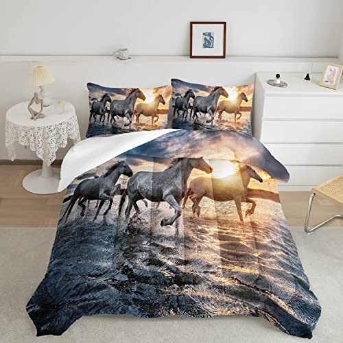 Hosima Girls Comforter Set Horse Theme Print Handsome Horse Bedding Set Queen Size For Kids Teen Girls Boys Room Decor, Twin Bedding Sets For Girls With 2 Pillowcases. #TOP9